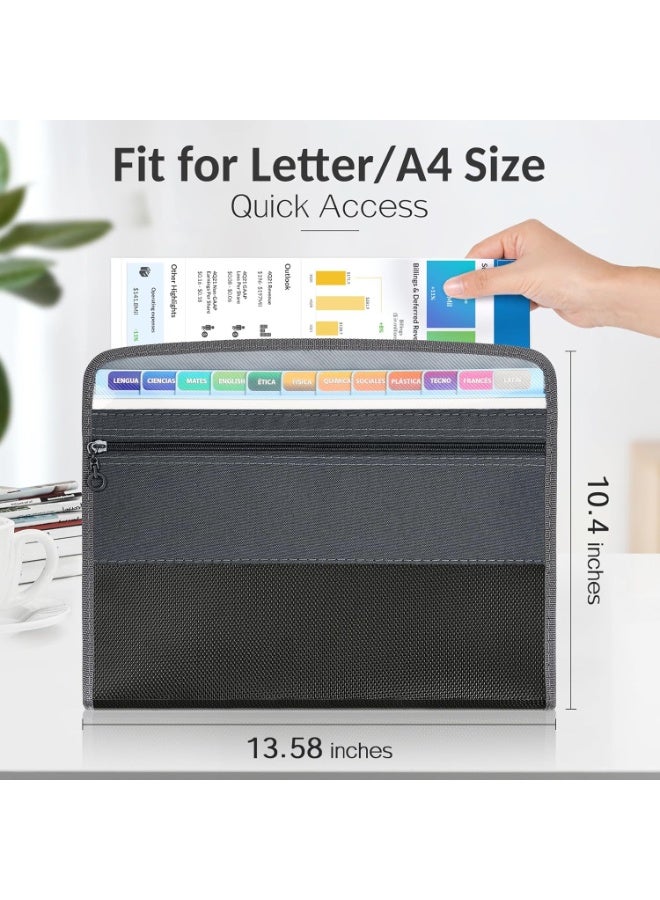 منظم ملفات ذو سحاب آمن، 12 جيبًا ملف قابل للتوسيع مع جيب قلم أمامي، منظم فواتير وقُسائم ضريبية متنقل، مستلزمات مكتب مدرسية، حجم خط، أسود - Image 2